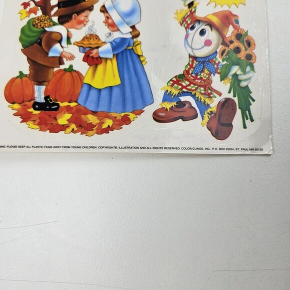 Vtg Christmas Santa Puppy Fall Thanksgiving Autumn Clings Window USA Lot Of 2 - Picture 4 of 7